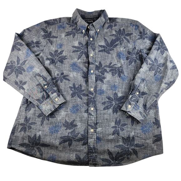 Chaps Other - Chaps Shirt Mens XXL 2XL Blue Button Up Down Denim Tropical Floral Collared NWT